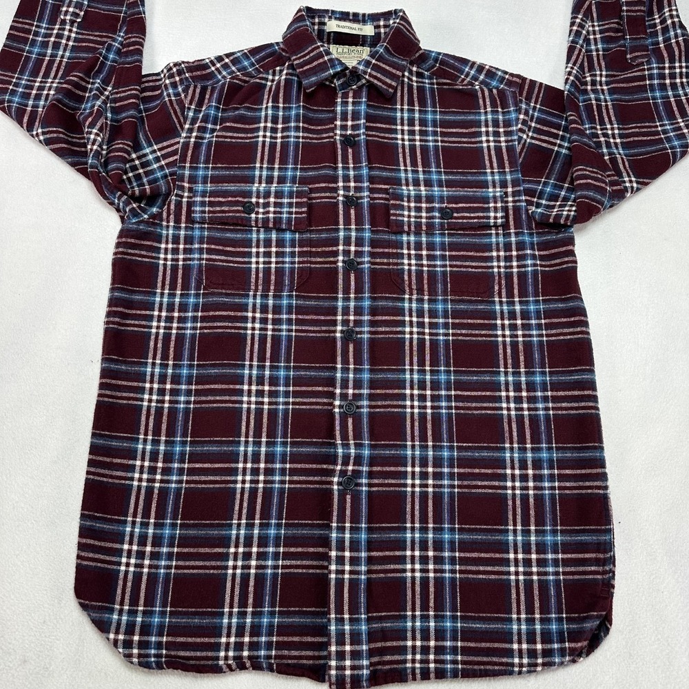 Vintage LL Bean Chamois Cloth Shirt Mens‎ Small Red Plaid Flannel Workwear Thick
